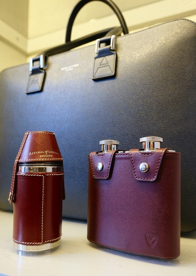 Aspinal Double Leather Hip Flask