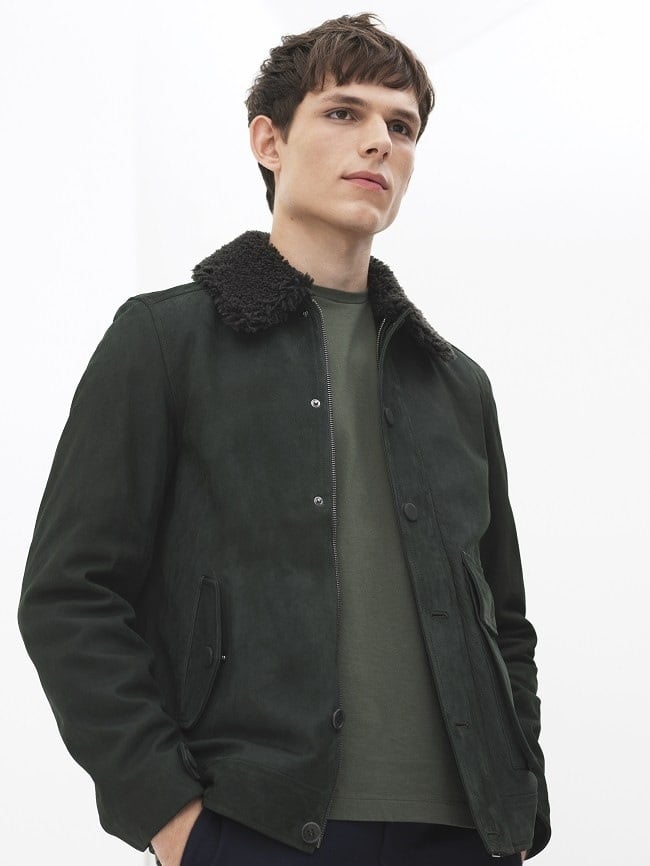 Shearling Collar Suede Bomber